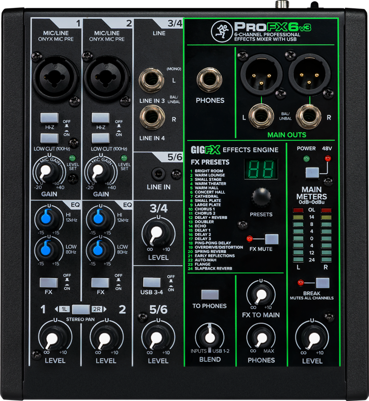 Mackie ProFX6v3 de 6 canales Mezclador de efectos profesional con USB