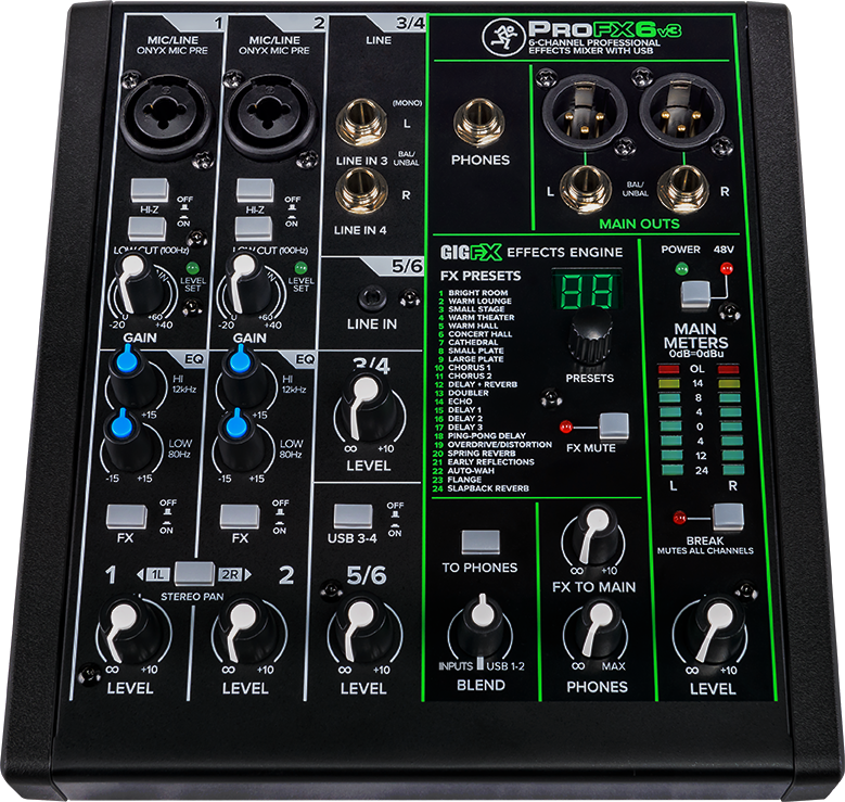 Mackie ProFX6v3 de 6 canales Mezclador de efectos profesional con USB