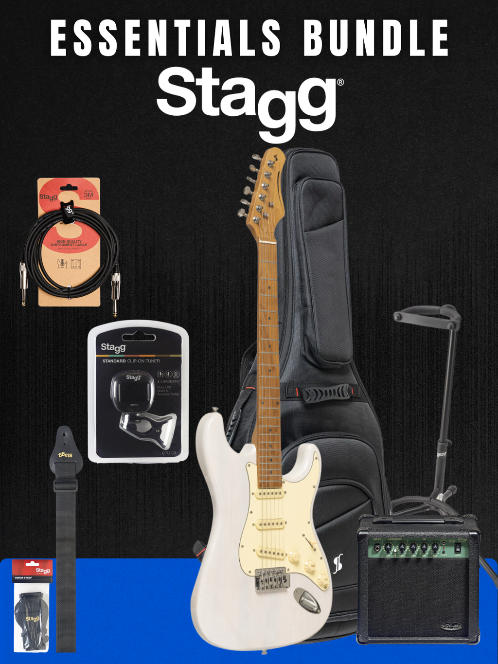 Stagg SES-55 WHB Guitarra Eléctrica Paquete Esencial