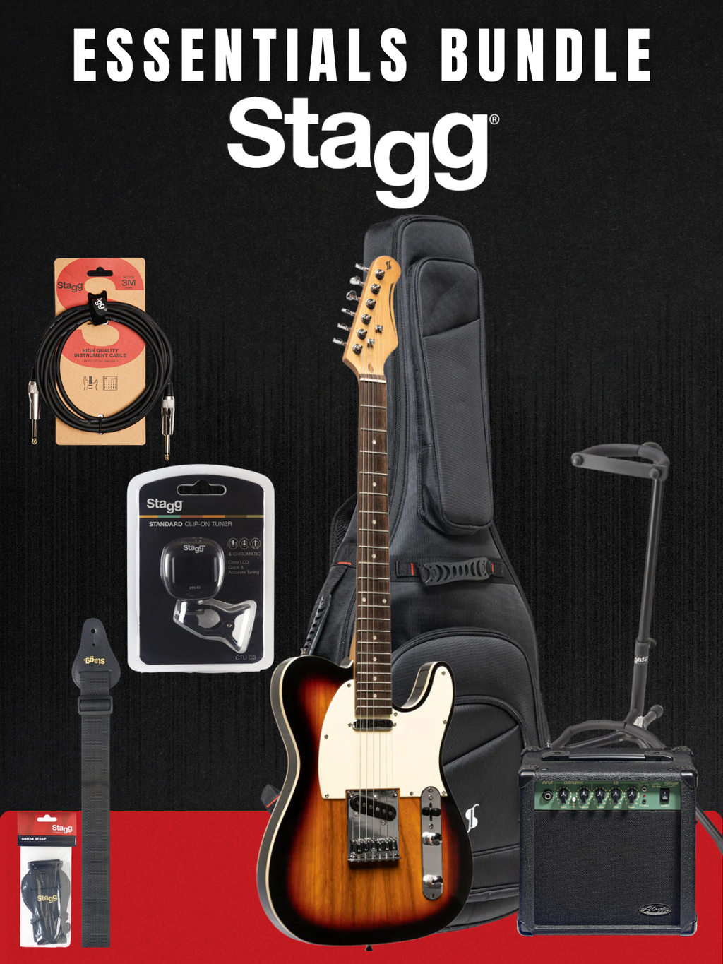Stagg SET-STD SNB Serie "T" Guitarra Eléctrica Paquete Esencial