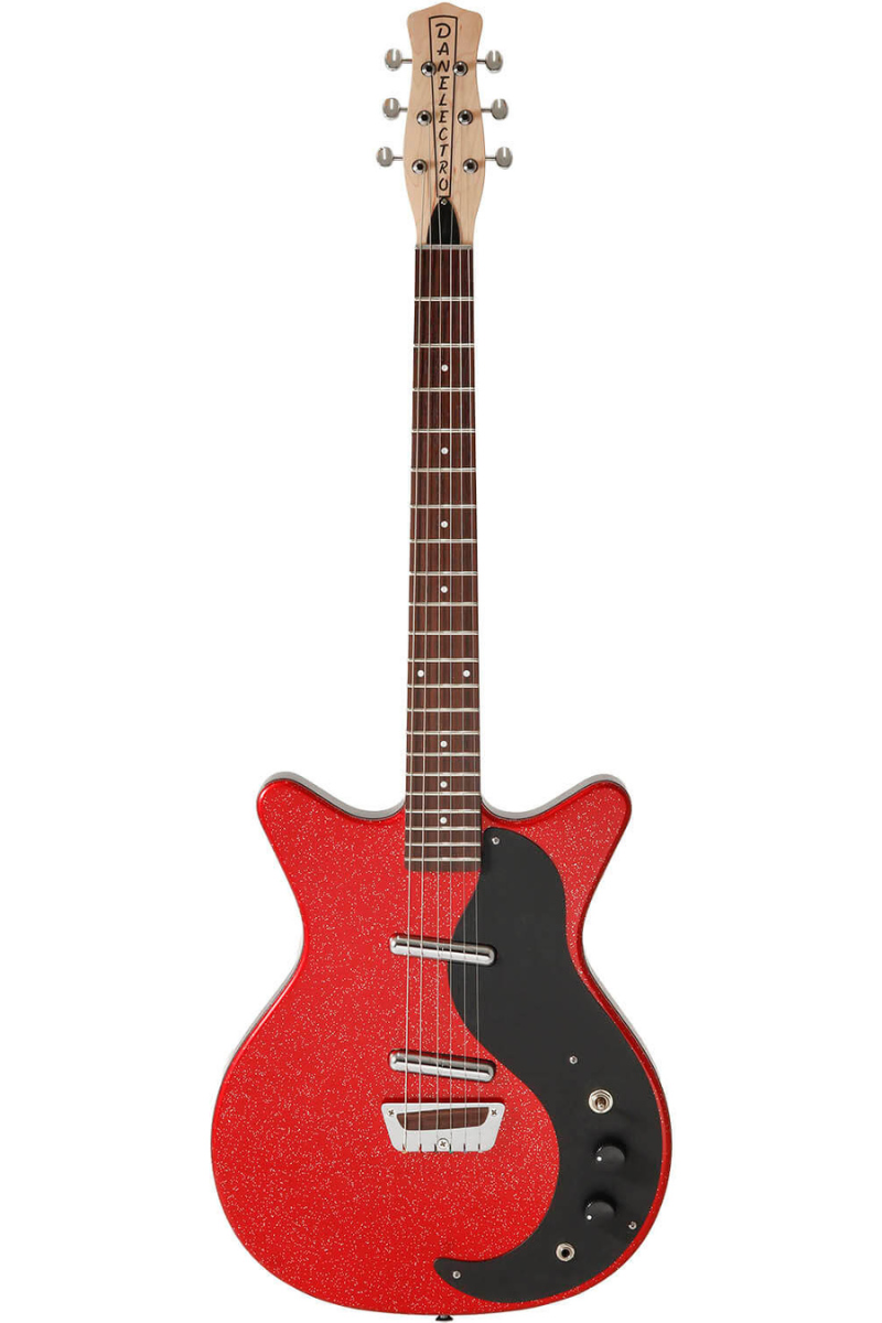 Danelectro Glitter 59, Rojo/Plateado con Purpurina