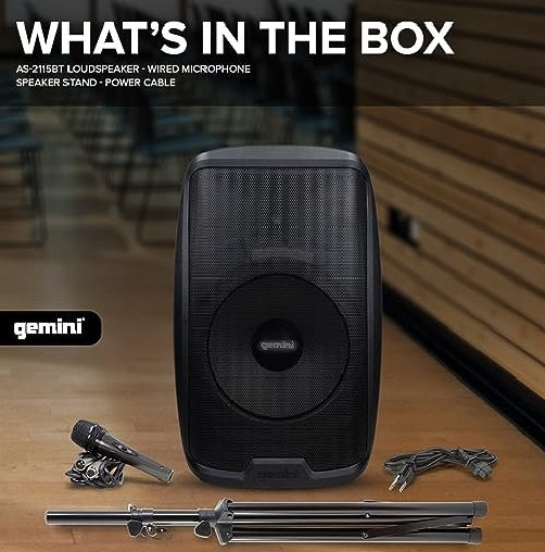 Gemini AS-2115BT-PK 2000W 15" 2-Way Full-Range PA speaker Active Bluetooth Loudspeaker With Stand