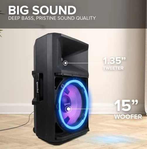 Gemini GSP-L2200PK 15" Woofer with 2" Voice Coil Bluetooth Speaker With LED Lights