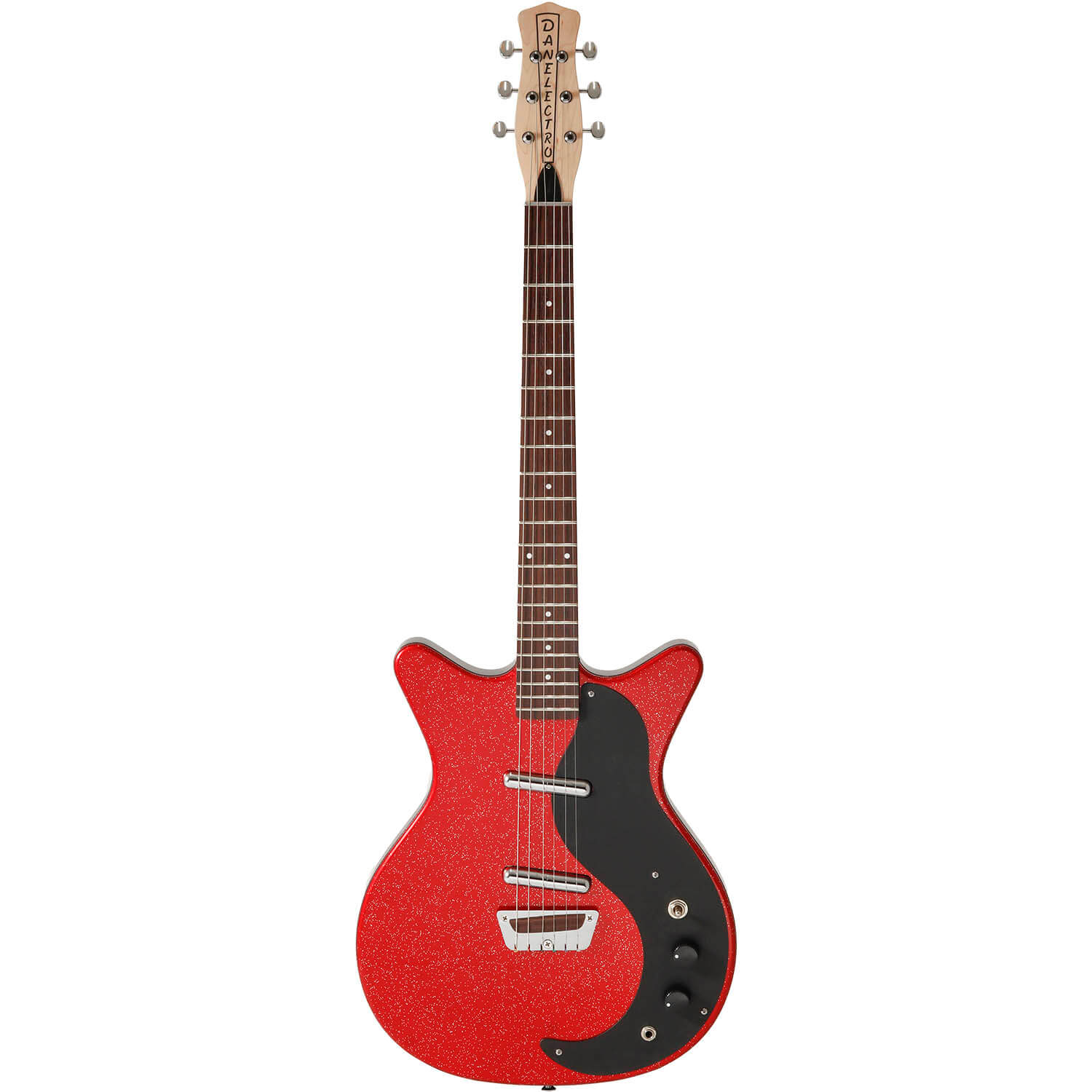 Danelectro Glitter 59, Rojo/Plateado con Purpurina