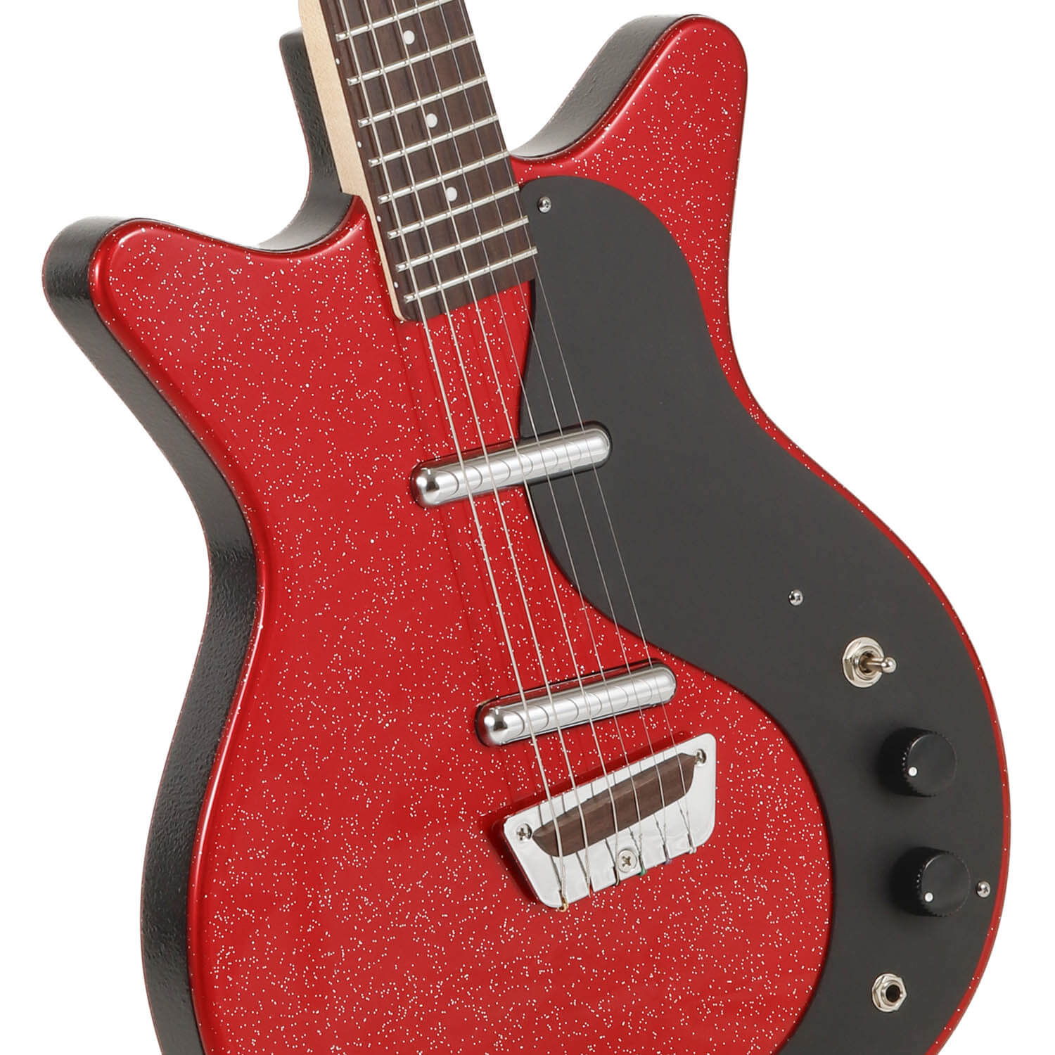 Danelectro Glitter 59, Rojo/Plateado con Purpurina